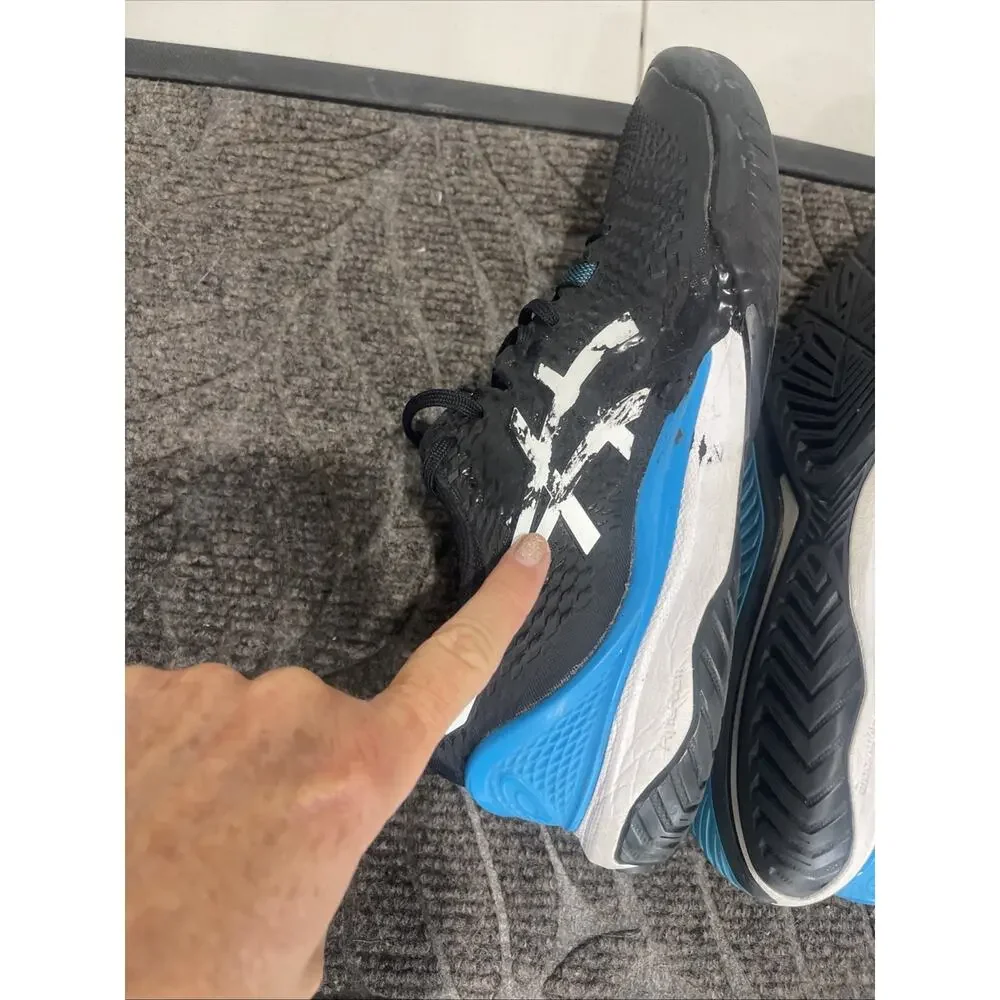 ASICS Gel Resolution 9.5 Black/Blue 1041A330-001 Men 9.5 Tennis Shoe Pickle Ball
